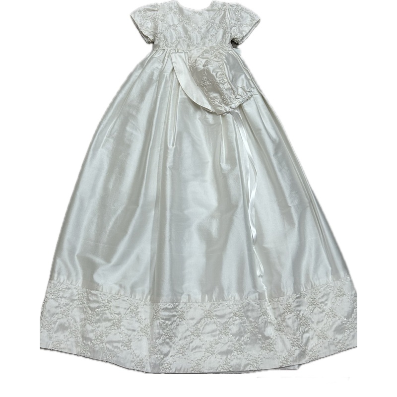 Susanne Lively Ivory Silk Baptism Gown with Seed Pearls & Bonnet - 0/6M