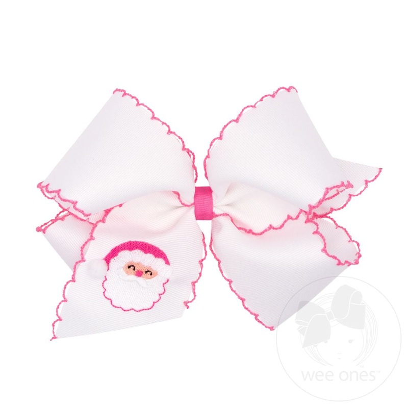 White/Pink Christmas Embroidered Santa King Bow