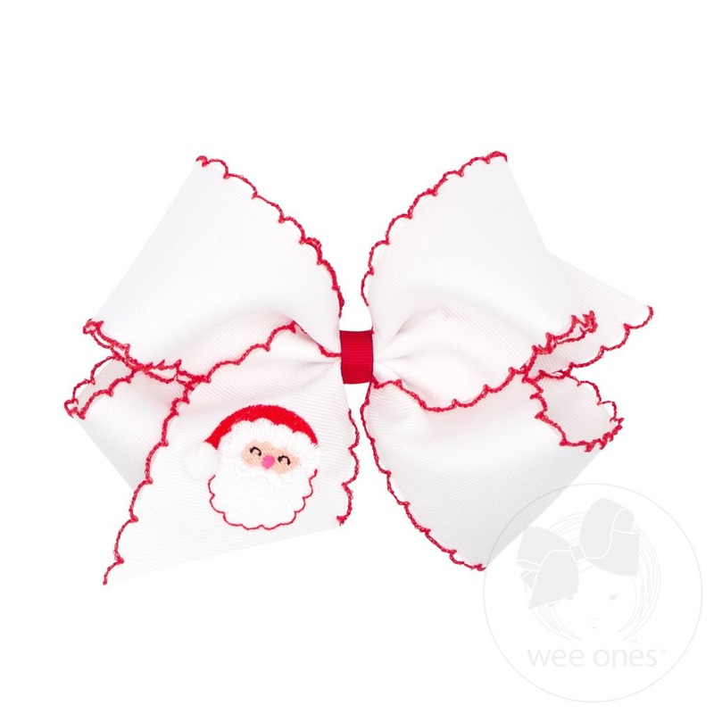 White/Red Christmas Embroidered Santa King Bow