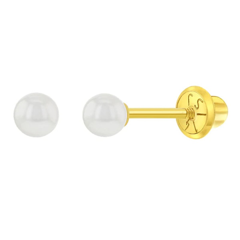 14K Gold Classic Freshwater Cultured Pearl Screw Back Earrings 3.5-4mm