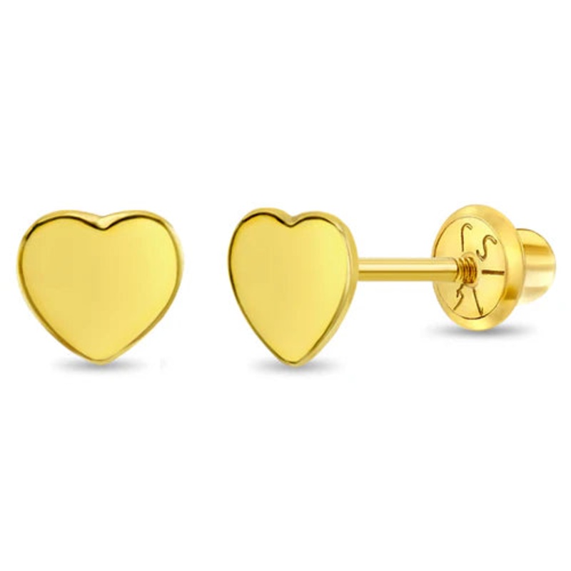 14K Gold Polished Heart Screw Back Earrings