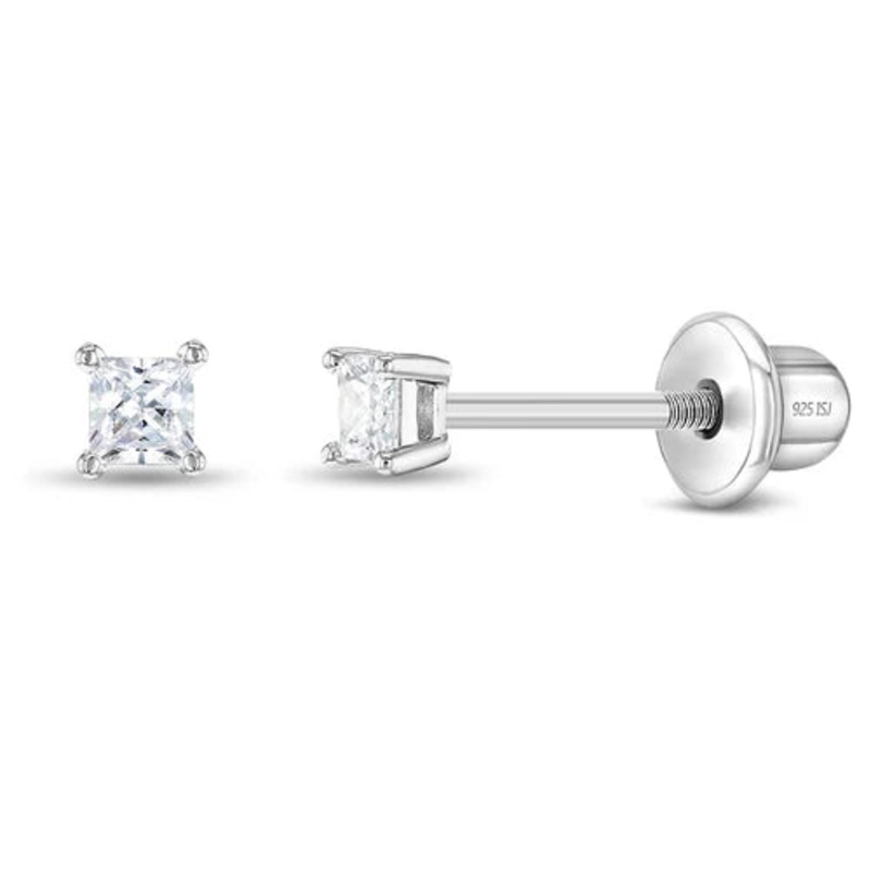 My First Princess Solitaire Screw Back Earrings