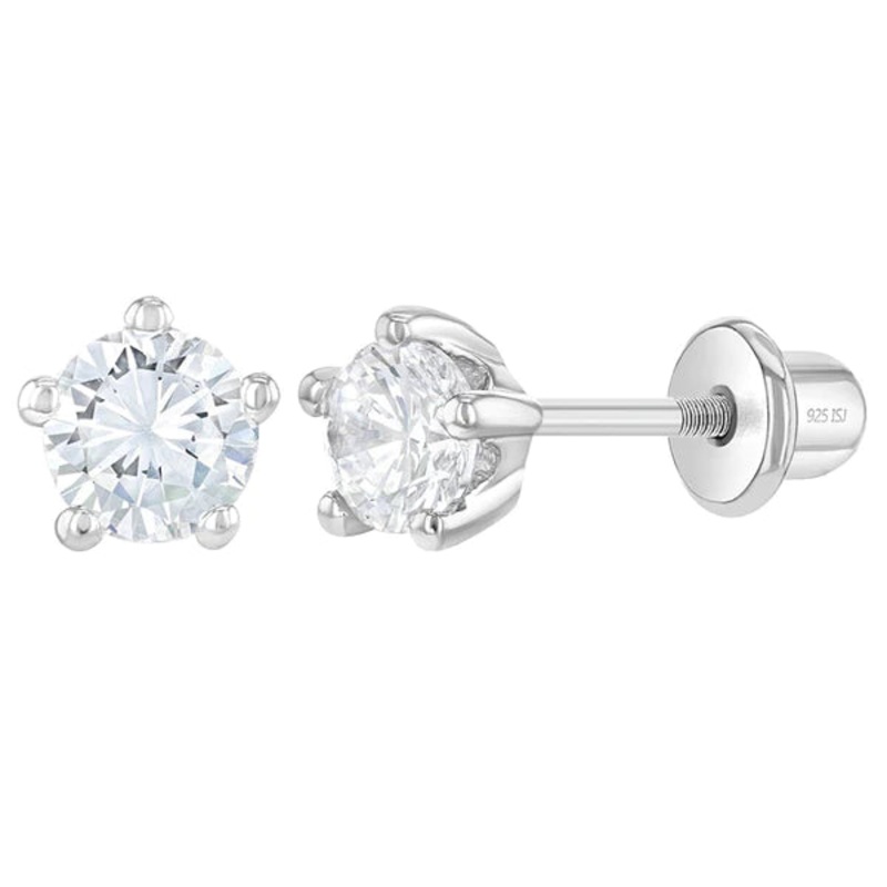 SS Classic CZ Birthstone Solitaire 4mm Screw Back Earrings