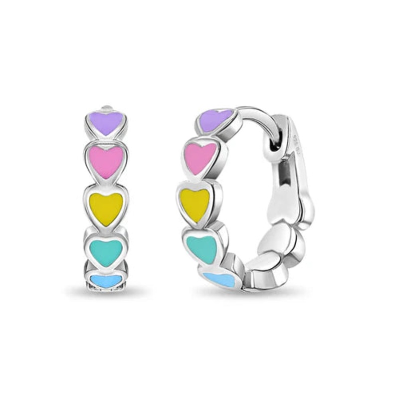 SS Enamel Heart Cascade 9mm Hoop Huggies Earrings