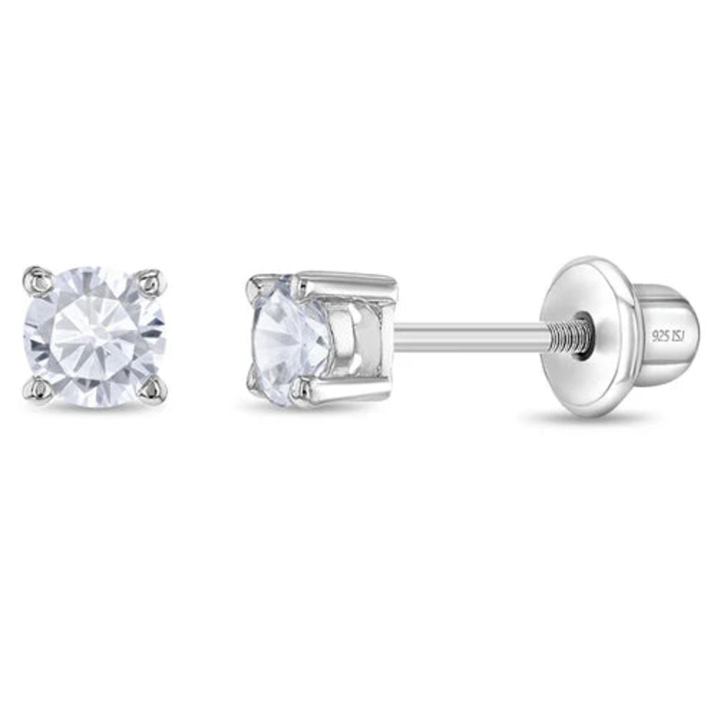 SS Traditional Prong Set Clear Cz Solitaire 3mm Screw Back Earrings