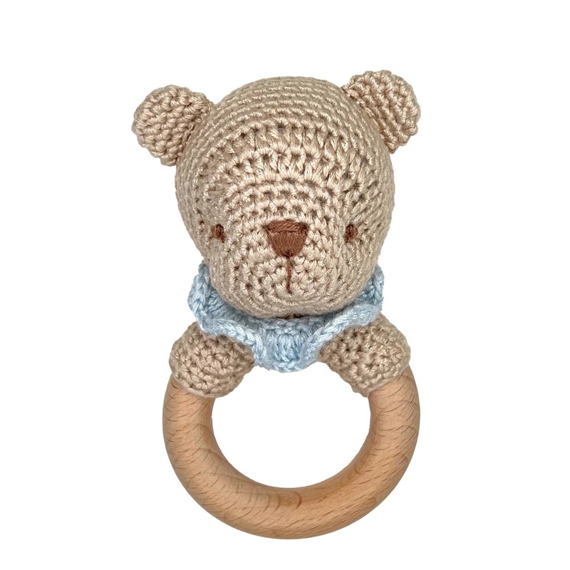 Zubels Blue Bear Bamboo Crochet Woodring Rattle