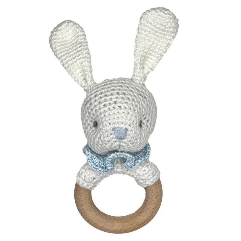 Zubels Blue Bunny Bamboo Crochet Woodring Rattle