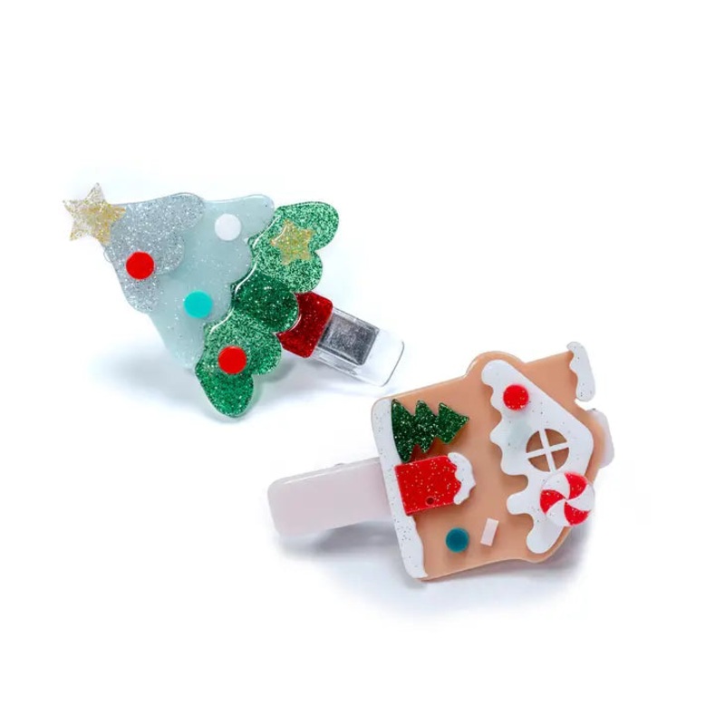 Acrylic Hair Clips - Gingerbread House & Christmas Tree