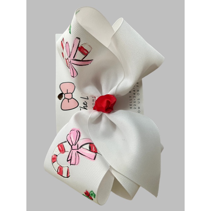 Hand Painted Candy Cane Hair Bow- Large