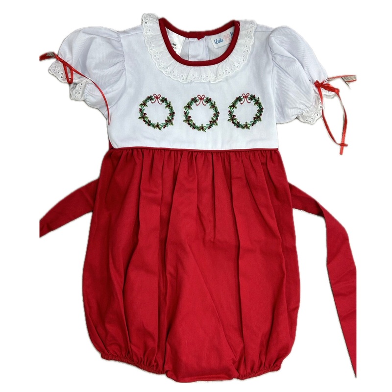 Lulu BeBe Red/White Emb Wreath Bubble