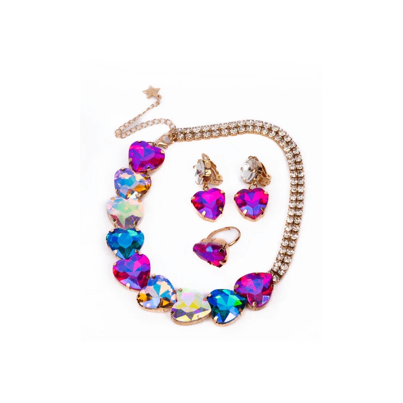 The Aurora - Chunky Heart/Rhinestone 3Pc Chunky Jewelry Set