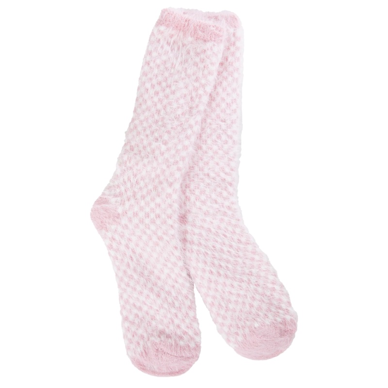 World's Softest Socks Holiday Feather Check Crew- Candy Pink Check