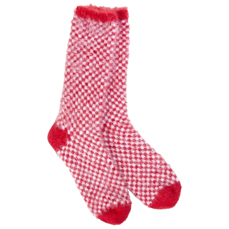 World's Softest Socks Holiday Feather Check Crew - Red Check