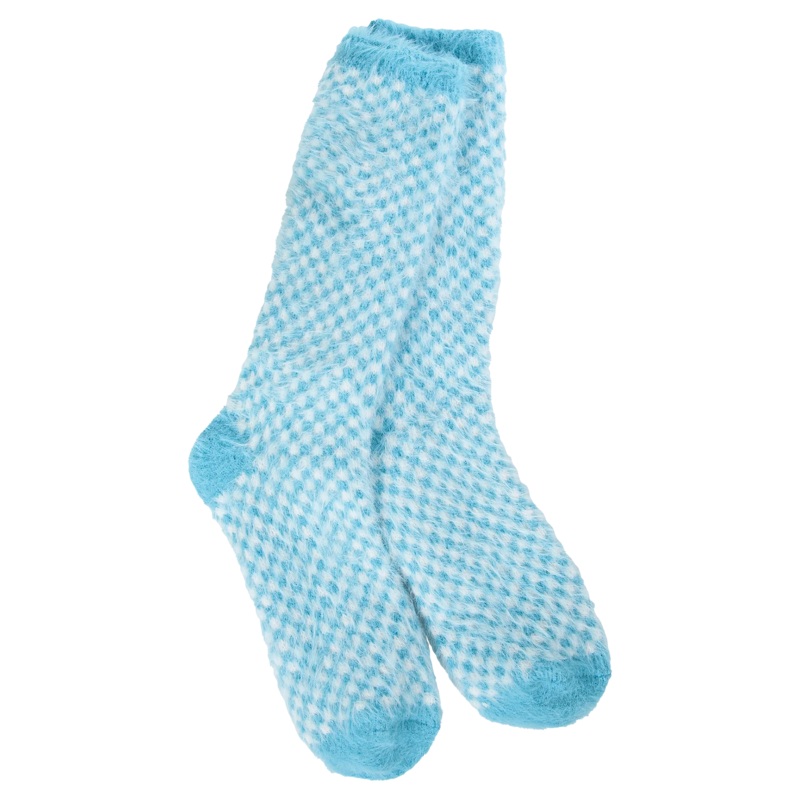 World's Softest Socks Holiday Feather Check Crew - Winter Blue Check