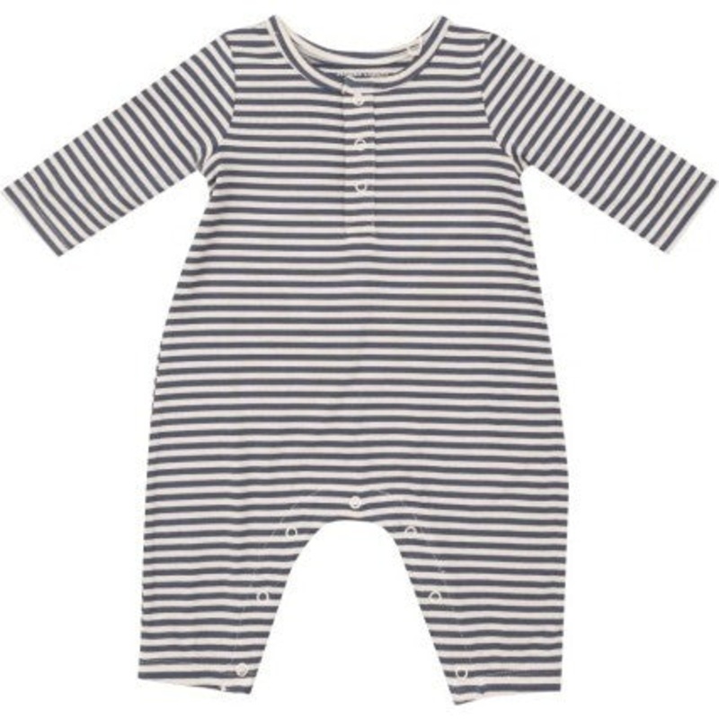 Angel Dear Raglan Henley L/S Romper - Navy and Oat Stripe