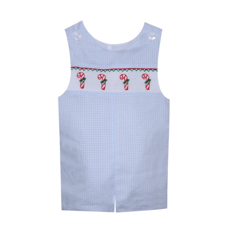 Blue Smocked Graham Candy Cane Shortall