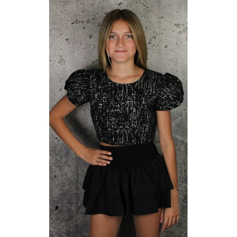 If/So Black Smocked Waist Ruffle Skort