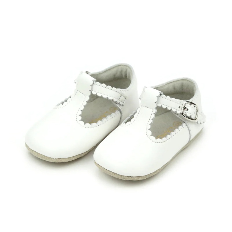 Lamour-Elodie Scalloped T-Strap Leather Mary Jane - White