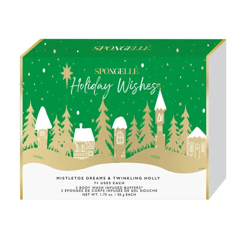 Spongelle Holiday Tree Ornament Gift Set - Holiday Wishes (Green/Gold)