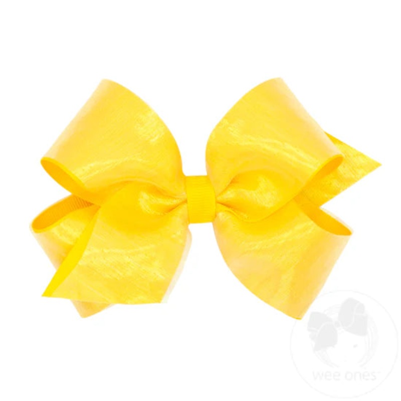 Wee Ones King Sheer Iridescent and Grosgrain Overlay Hair Bow - Yellow