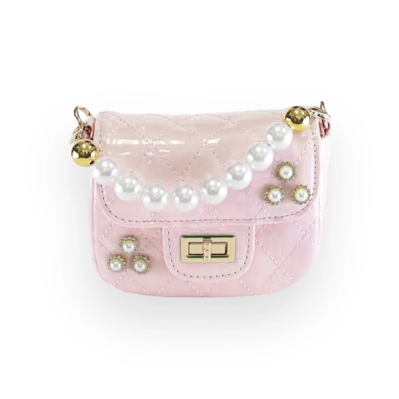 Doe a Dear Embellished Patent Quilted Purse - Pink