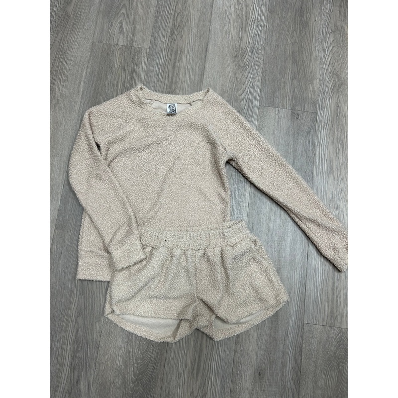 Erge 2Pc Sherpa Poodle Sweatshirt & Shorts Lounge Set - Ivory