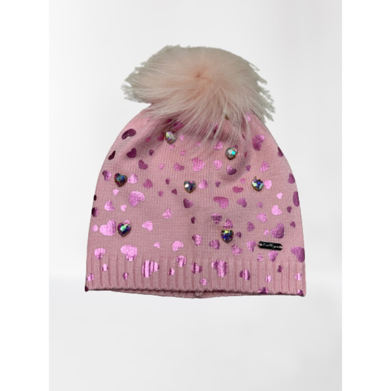 Pink Bari Lynn Jeweled Shimmer Heart Beanie