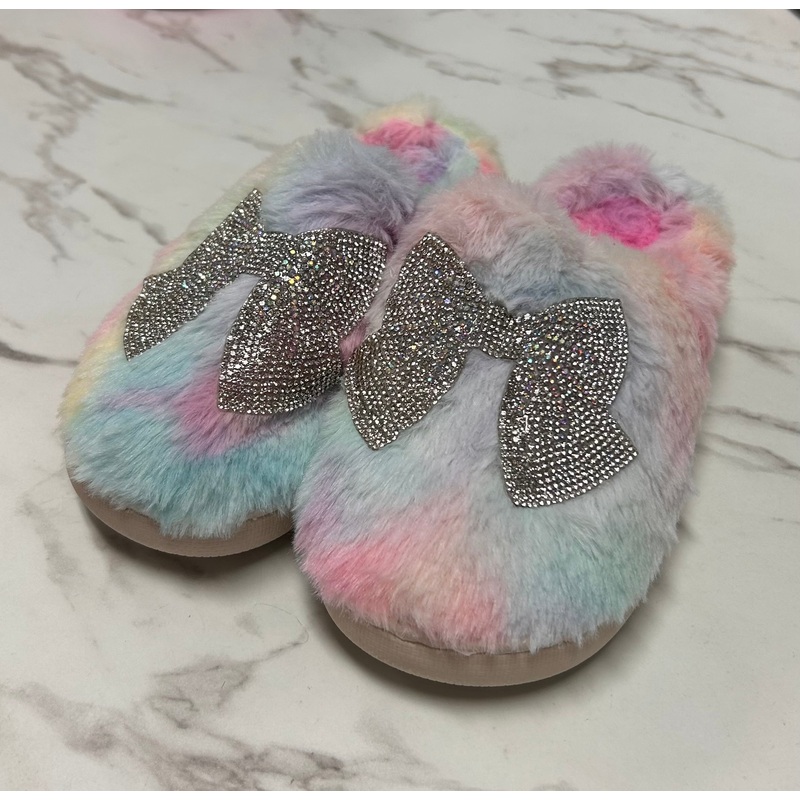 Tie Dye Diamond Bow Patch Slippers