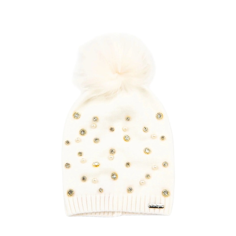 White Bari Lynn Pearl Jeweled Beanie
