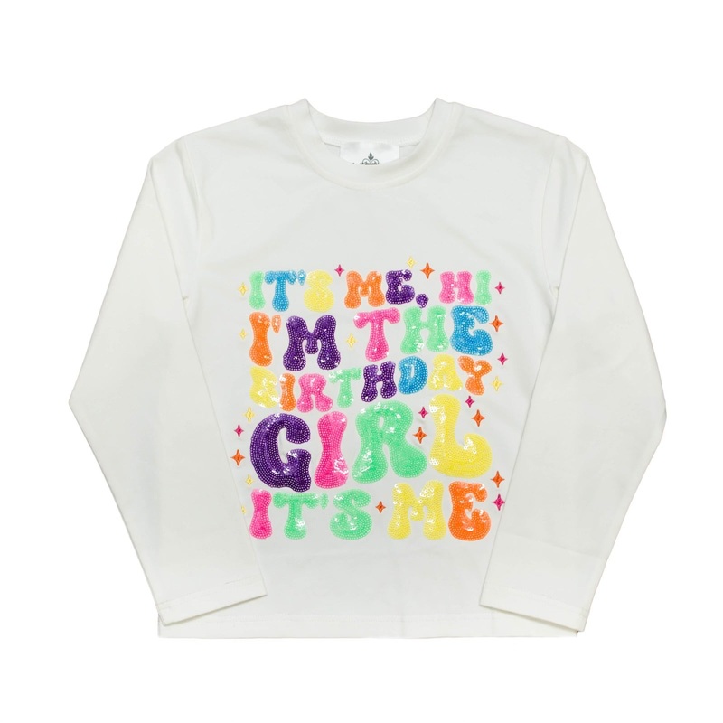 White Its Me Hi Sequin Birthday Girl L/S Shirt