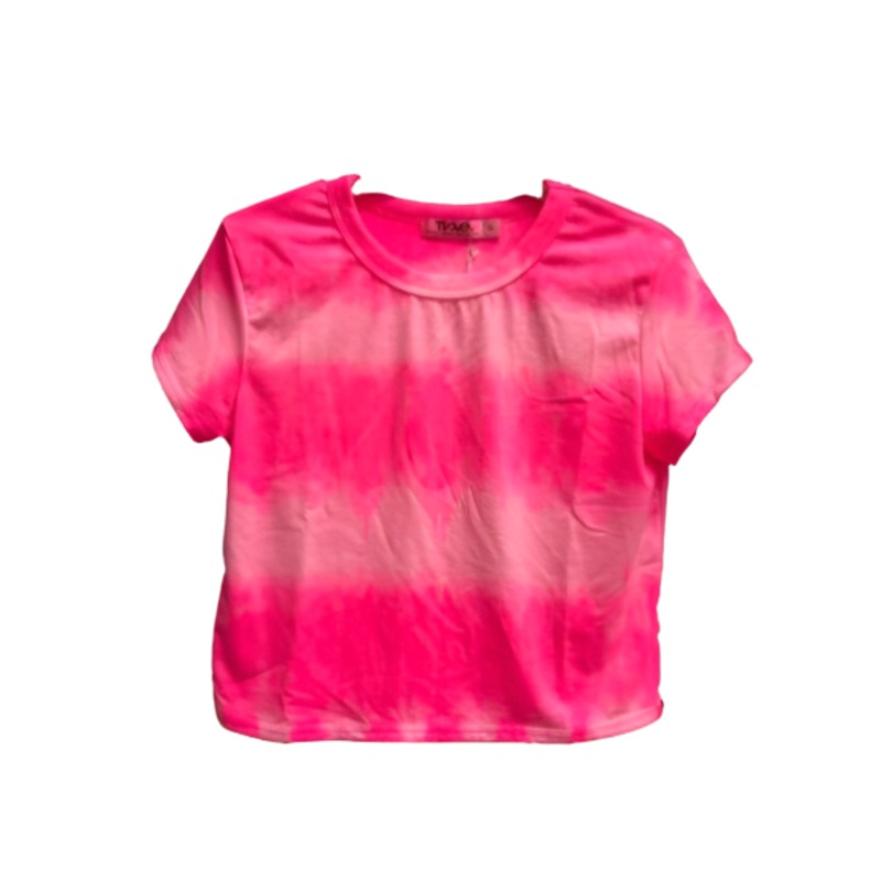 2Pc Neon Pink Tie Dye S/S Boxy Top & Drawstring Shorts Set