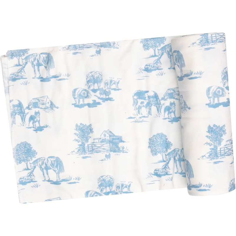 Angel Dear Farm Toile Swaddle Blanket - Blue