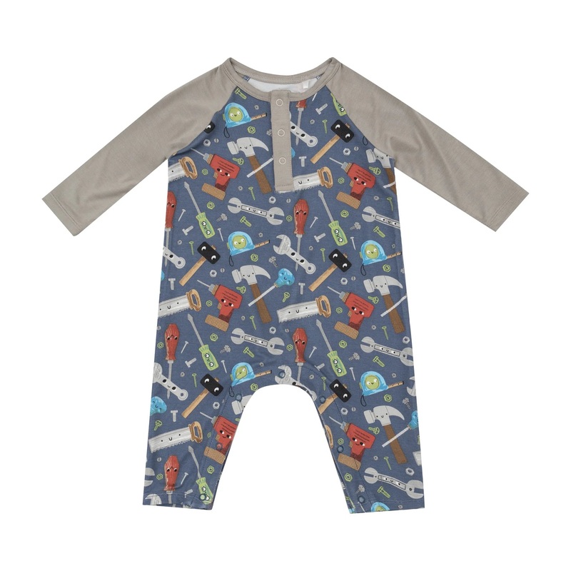 Angel Dear Raglan Henley L/S Romper - Happy Tool Box