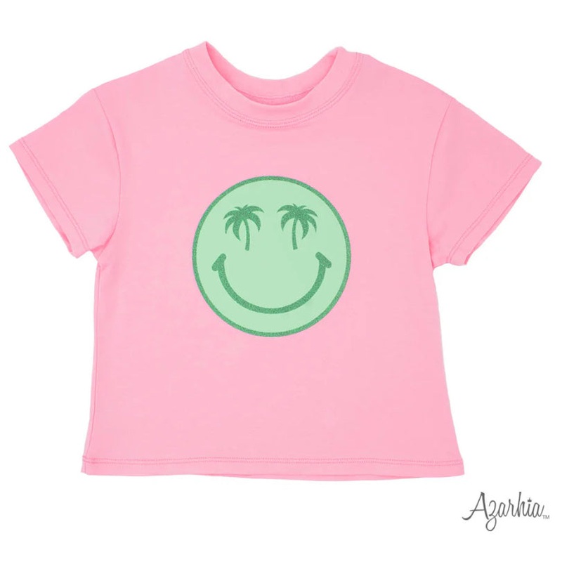 Azarhia Boxy Tee - Pink Glitter Palm Smiley