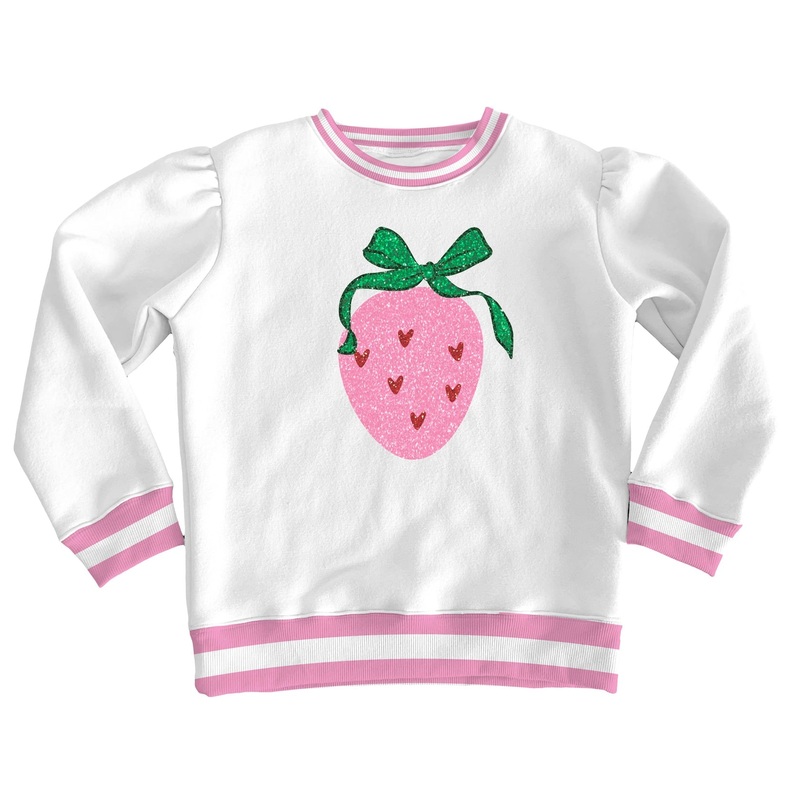 Azarhia White Glitter Strawberry Valentine Hearts L/S Tee