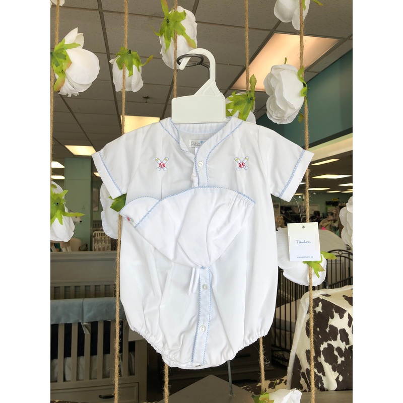 Petit Ami NB Light Blue Romper and Hat- Baseball