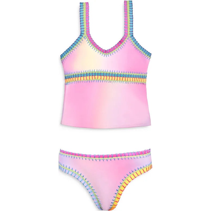 PQ Swim Rainbow Cotton Candy Embroidered Tankini