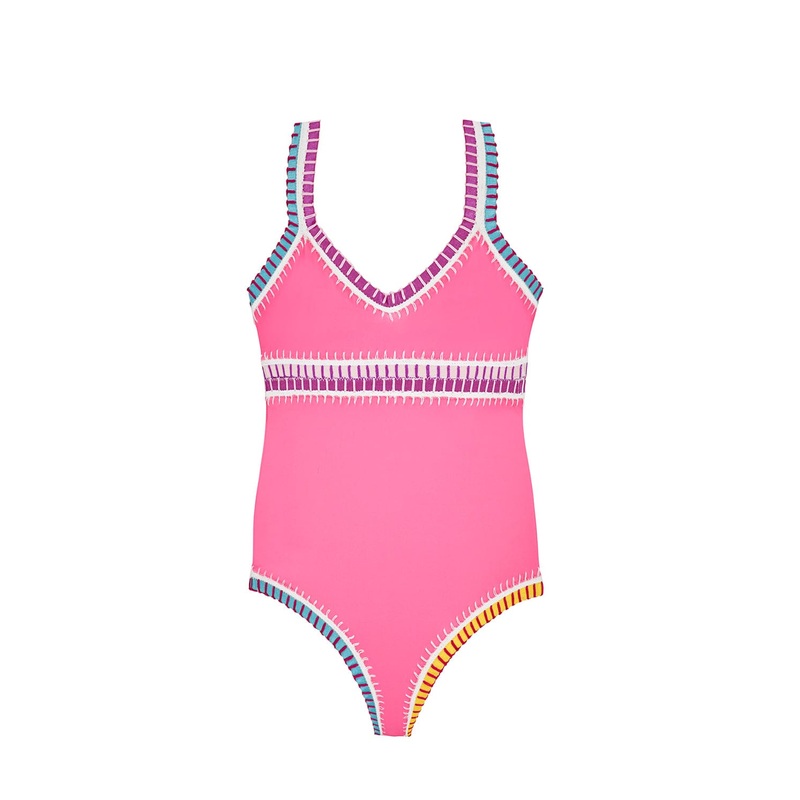 PQ Swim Rainbow Hot Pink Embroidered One Piece