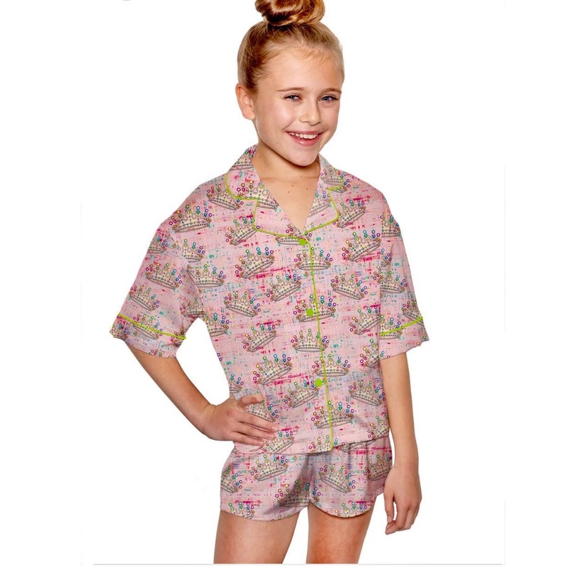 Sunshine Society Crown Jewel Pink Silky Pajama Short Set