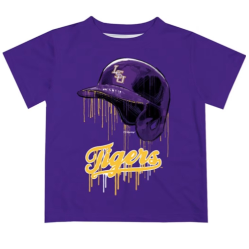 Tigers Baseball Dripping Helmet Purple Tee Shirt