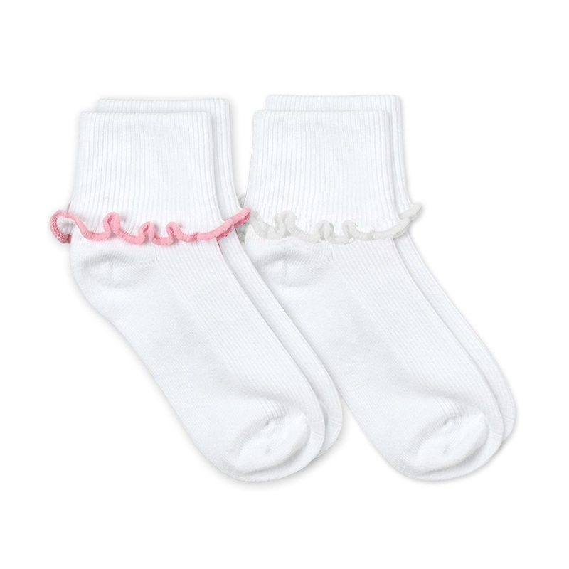 Jefferies Socks Ripple Edge Smooth Toe Turn Cuff Socks 2 Pair Pack - Pink/White