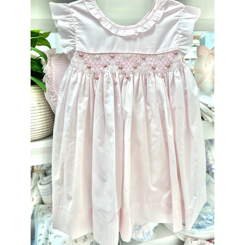 Petit Ami Pale Pink Smocked Dress with Flutter Sleeve