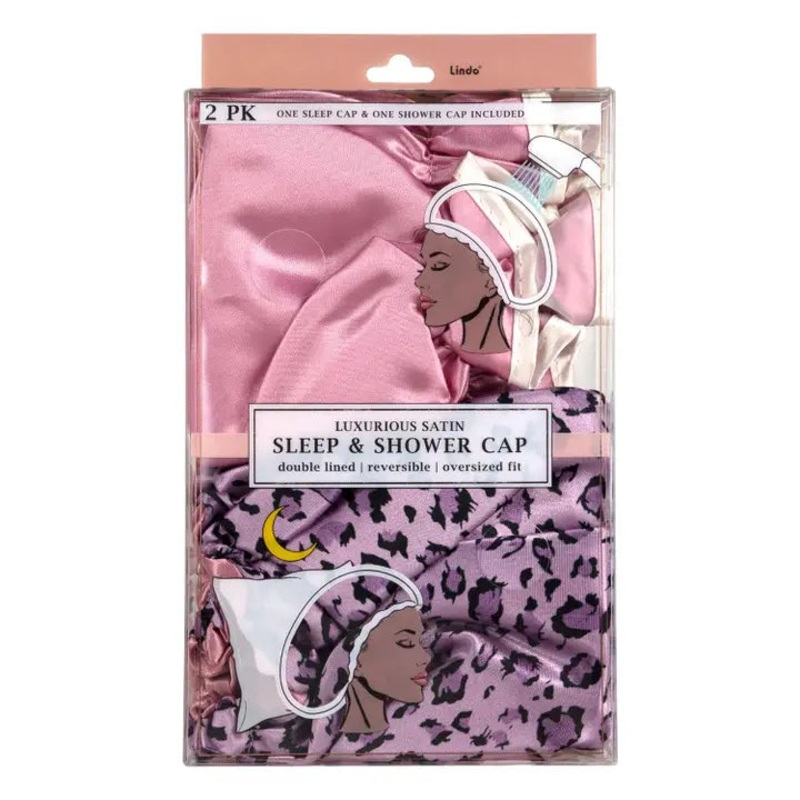 2Pk Satin Sleep & Shower Cap - Double Lined