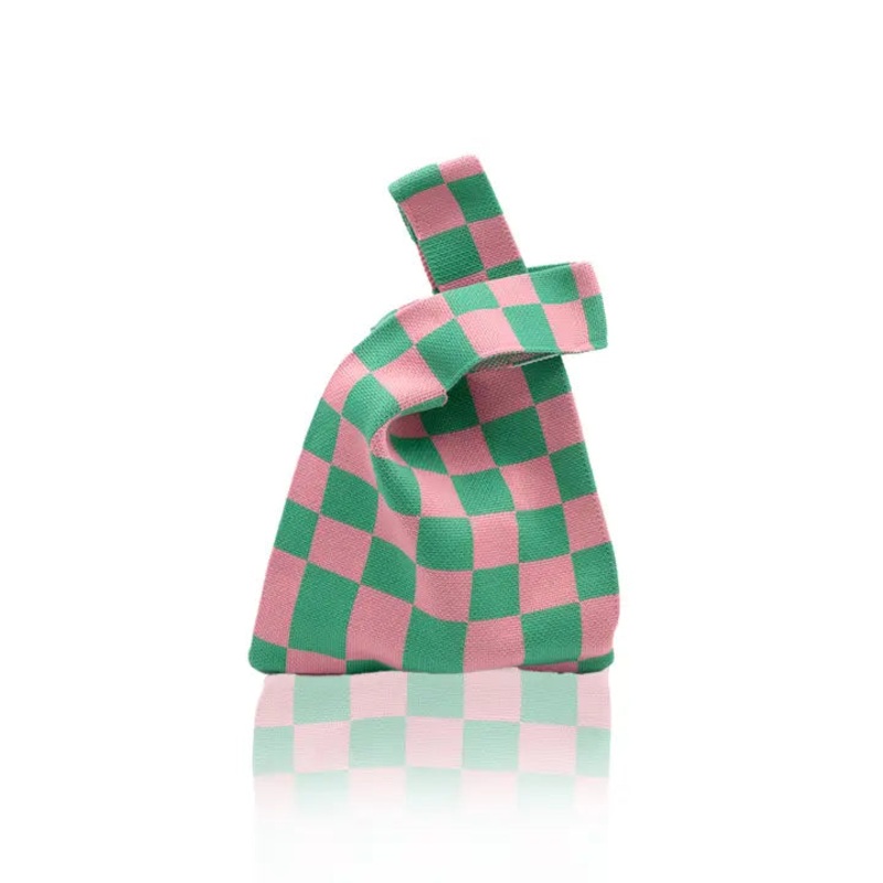 Dainty Knit Tote - Checkers Pink Green