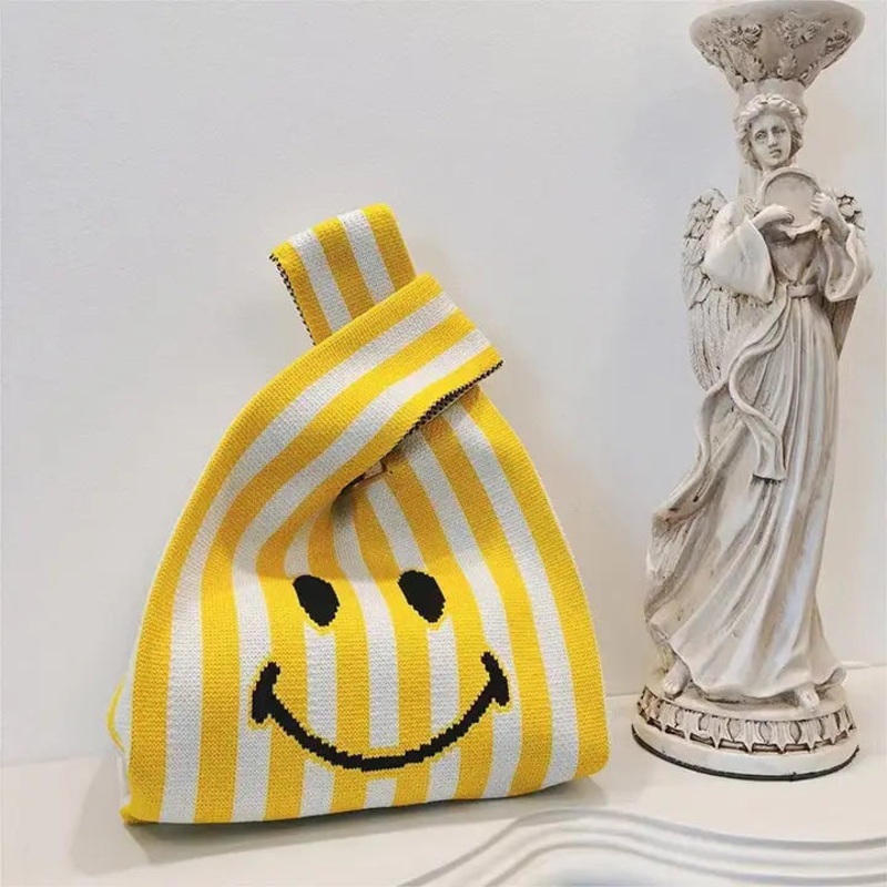 Dainty Knit Tote - Stripes Smiley Yellow