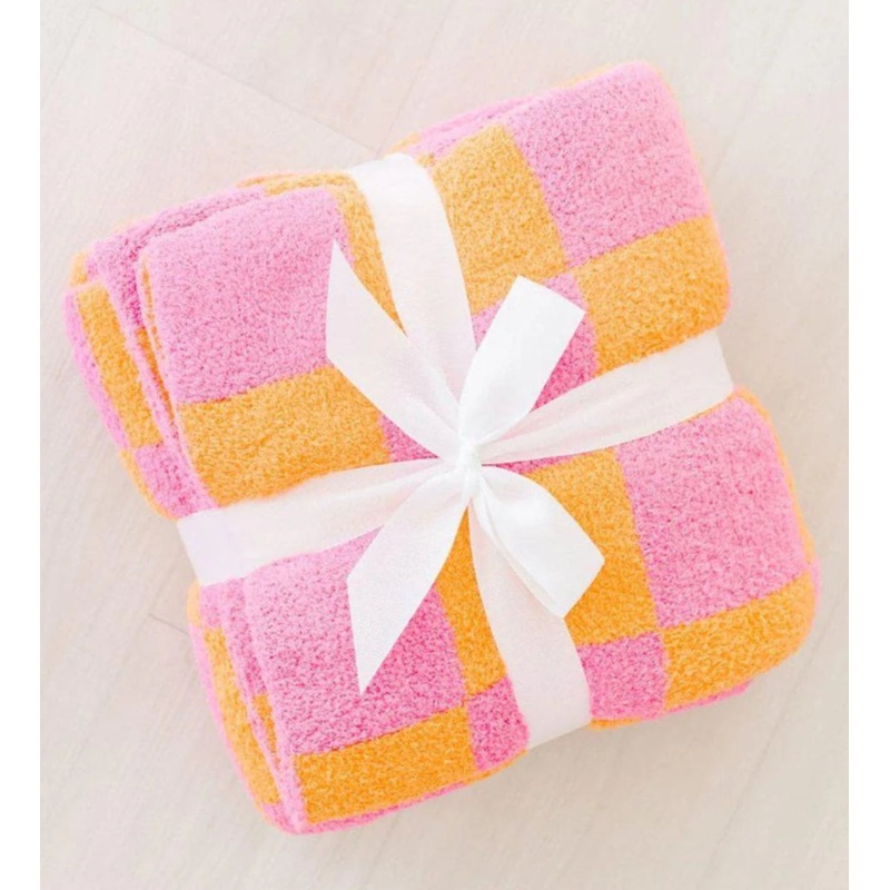 Bright Pink/Orange Checker Cozy Blanket