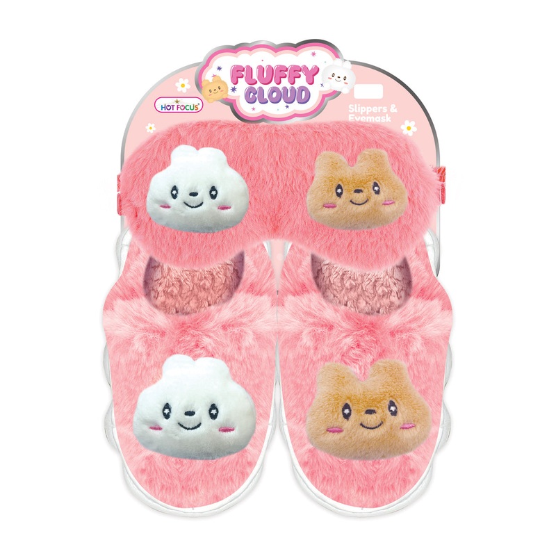 Fluffy Cloud Critters Slippers & Eye Mask Set