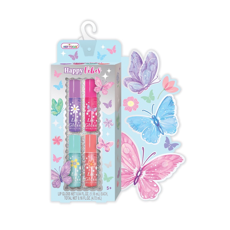 Happy Vibes 4Pk Lip Gloss Set - Tie Dye Butterfly