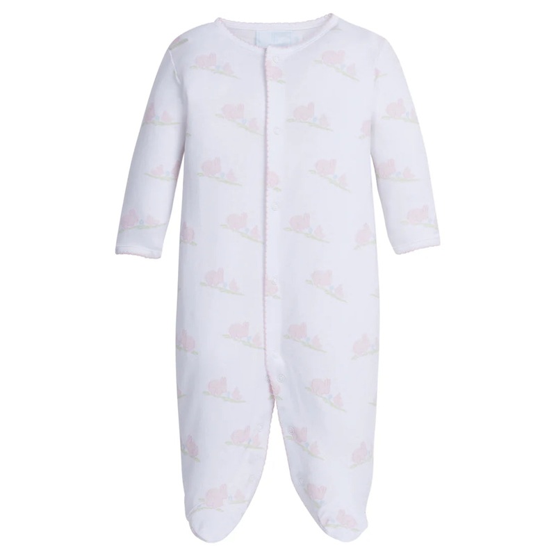 Little English Printed Footie Pink Bunnies