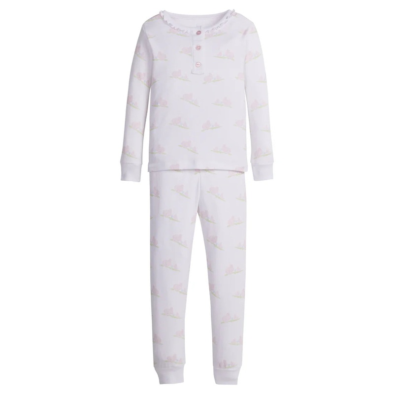 Little English Printed Ruffled Jammies Pink Bunnies